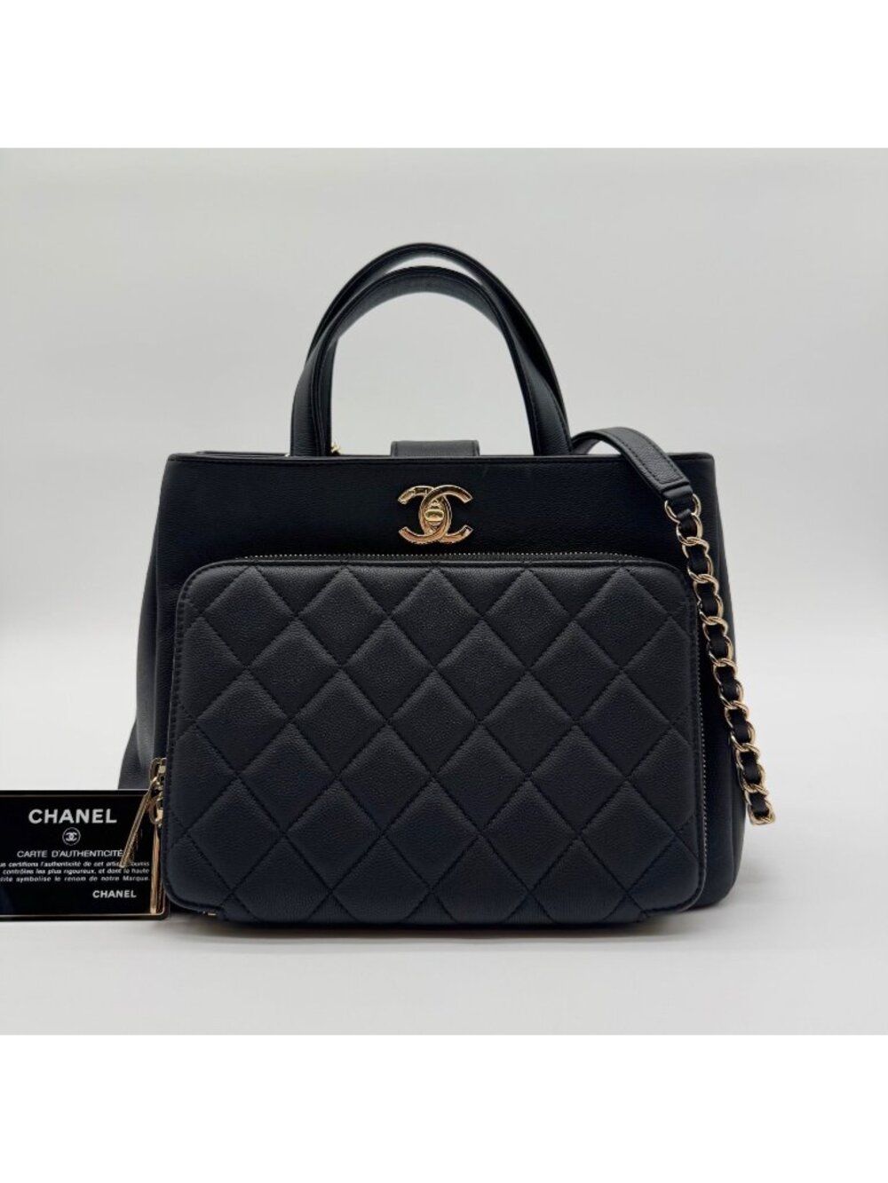 Chanel Business Affinity Caviar Leather Quilted 2-Way Shoulder Bag Black